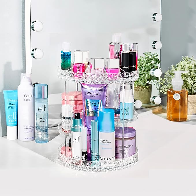 Sorbus 360 Rotating Makeup Organizer - Spinning cosmetics organizer, Adjustable Shelves for Make Up, Perfume & Toiletries - Acrylic Makeup Organizer for Vanity, Bathroom, Bedroom, Closet [Clear]