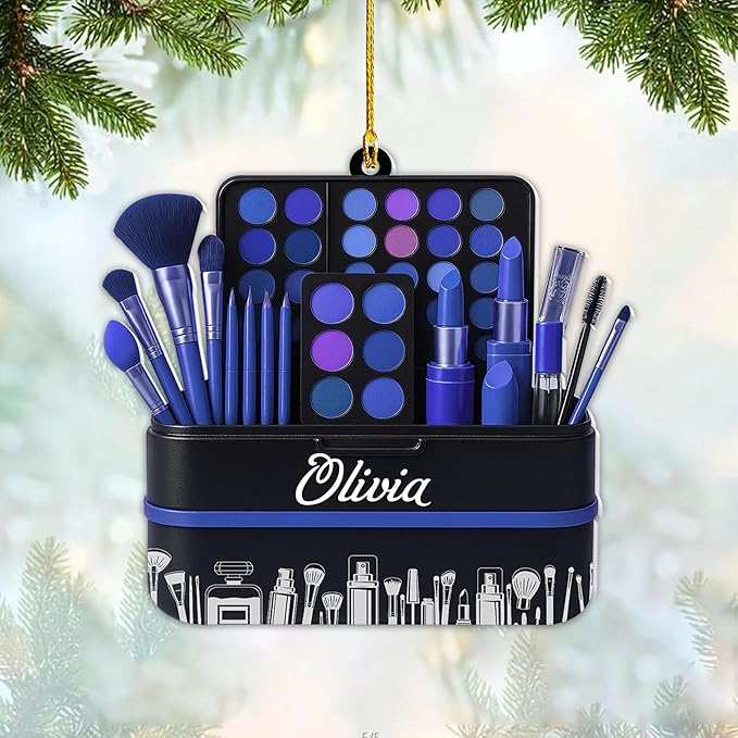 Personalized Makeup Tools Christmas Ornament 2025, Makeup Box Christmas Ornament Gift for Makeup Artist, Christmas Tree Decor for Makeup Shop, Gift for New Makeup Coworkers (Makeup 10)