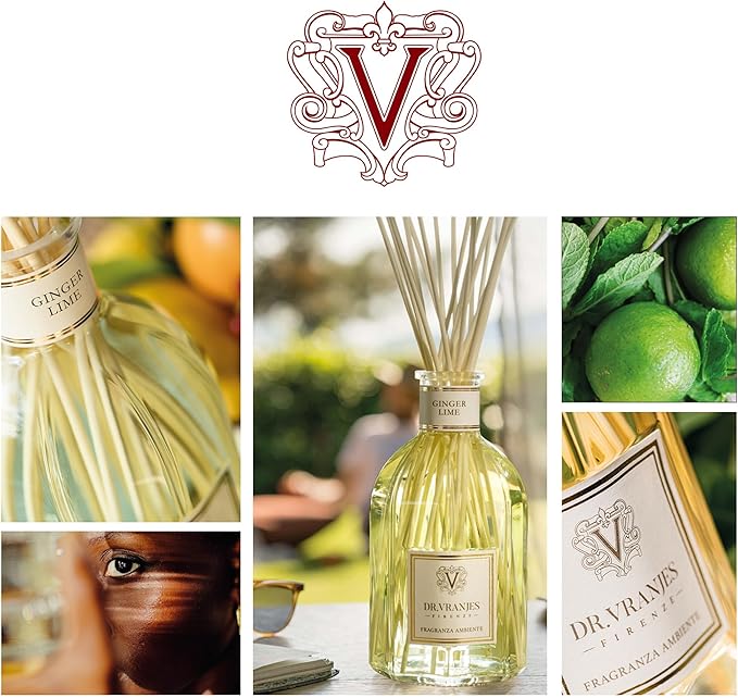 Dr. Vranjes - Ginger Lime 250 ml Diffuser + Double Pack of White Sticks (3 Pieces Bundle)- Luxury Home Fragrance, Made in Italy, Main Scent: Fruity, Olfactory Pyramid: Lime, Ginger, White Pepper.