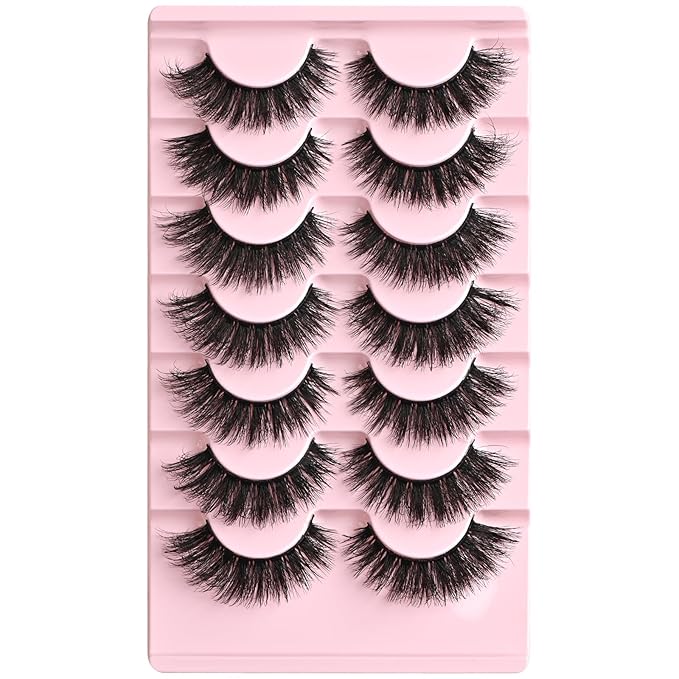 FARRED Lashes Cat Eye False Eyelashes Fluffy Wispy Lash Strips Natural Voume Fake Eyelash Mink Eye Lashes Natural Looking 7 Pairs Full Short Strip Pestañas Set Small Cateye Easy Lashes for Beginners