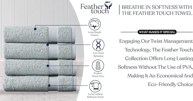 Delara Organic Cotton Luxuriously Plush Bath Towel Pack of 4 | GOTS & OEKO-TEX Certified | Premium Hotel Quality Towels | Feather Touch Technology|650 GSM Long Staple|Soft, Quick Dry & Ultra-Absorbent