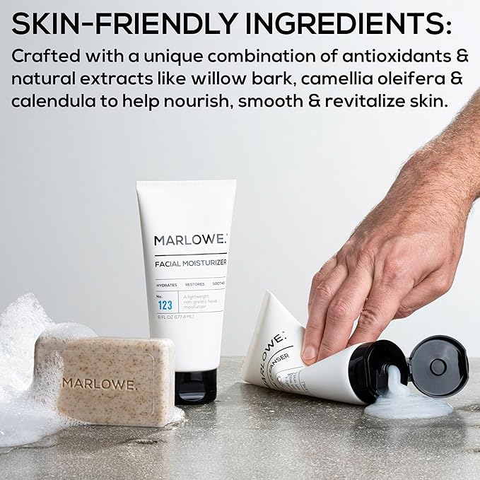 MARLOWE. No. 121 Facial Cleanser 6 oz, Daily Mens Face Wash with Natural Extracts & Antioxidants, Soothes, Purifies, Refreshes, Thick Lather, Fresh Woodsy Scent