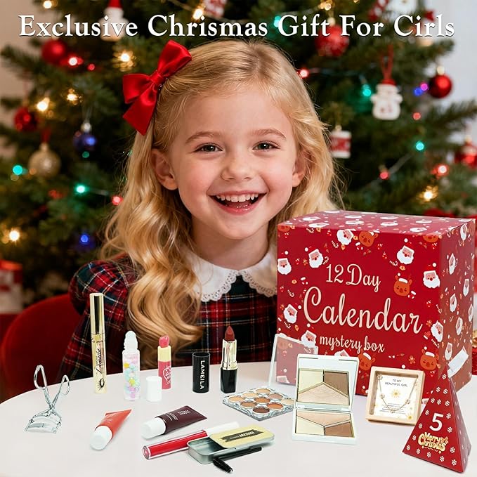 Makeup Advent Calendar 2025, Makeup Kits Mystery Boxes For Christmas Tree Decors, 12 Days Christmas Advent Calendars Gifts for Girls, Xmas Gift Makeup Set For Teens Girls Includ Eyeshadows Lipstick