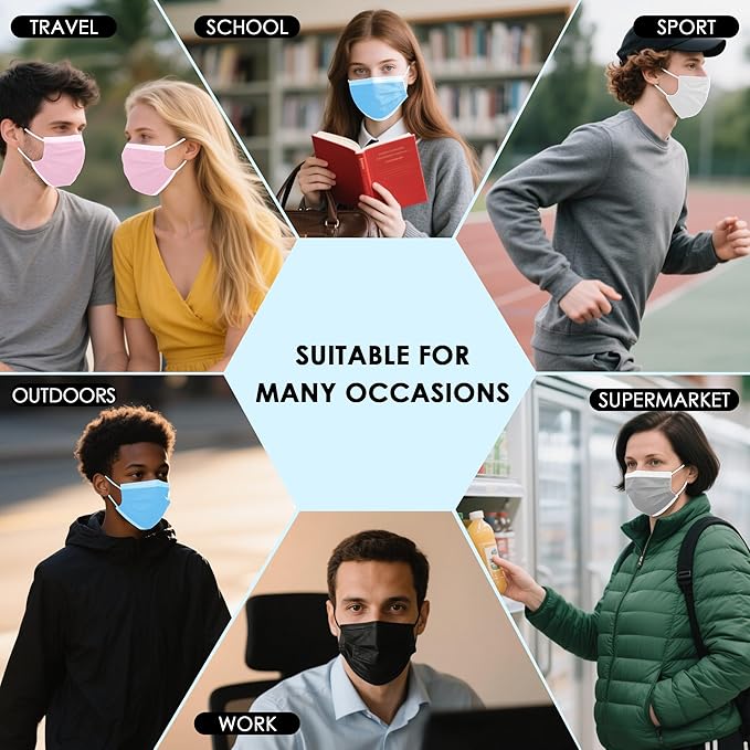 NNPCBT 5 Color Disposable Face Masks 125 Pack,3-Ply Breathable Mask For Adults,Great For Outdoors,Home, Office, School