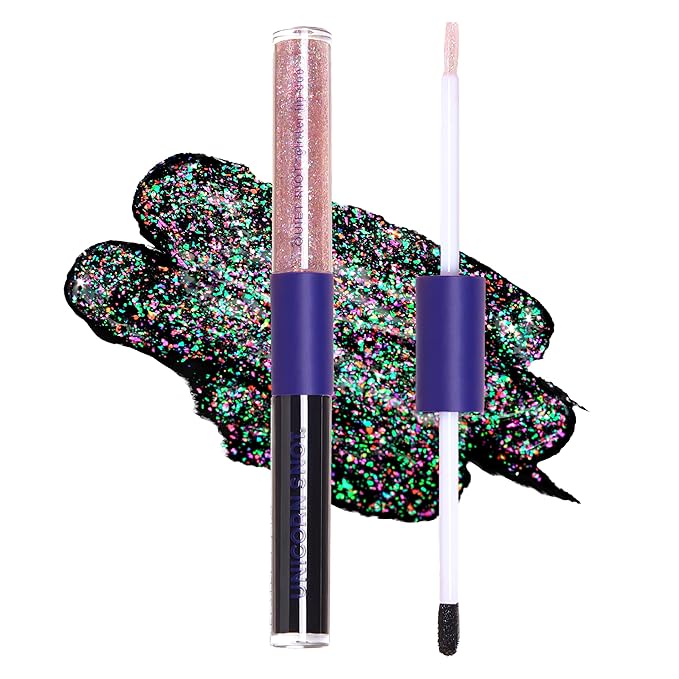 UNICORN SNOT Quiet Riot™ Plastic-Free Glitter Lip Duo | 2-in-1 Set w/Matte Lipstick & Sparkly Glitter Lip Gloss | Halloween Costume Makeup | 0.15oz Black Lipstick & 0.16oz Gloss (Chasm)