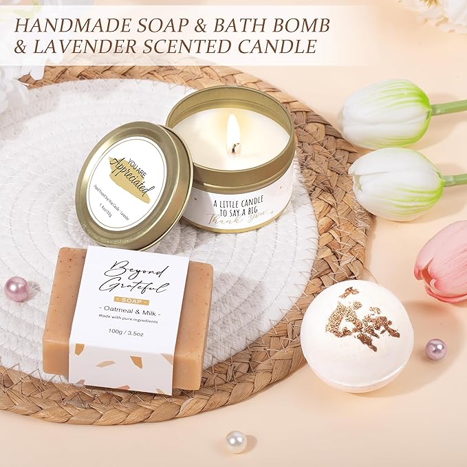 Thank You Gifts for Women, Birthday Gifts for Women, Employee Appreciation Gift, Get Well Care Package Christmas Gift Basket for Coworker Employees Teachers Nurse Boss Friend Mom with Glass Cup 16oz