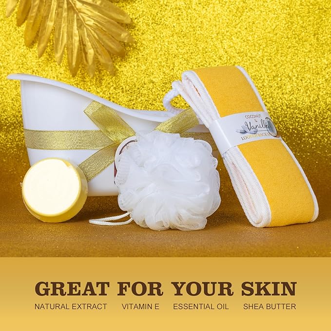 Christmas Gifts for Women and Men - 8-Piece Luxury Coconut Vanilla Bath & Body Gift Set for Women Self Care Kit Spa Gift Baskets | Perfect Gifts for Mom, Birthday Gifts, All Occasion Holiday Present