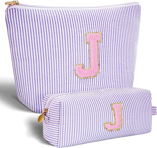 Monogrammed Gifts for Women - Cosmetic Bag for Teen,Initial Cute Makeup Bag Set for Women,Trendy Pouch for Niece Sister Friend Female Her,Birthday Gifts for Daughter - Lavender,J