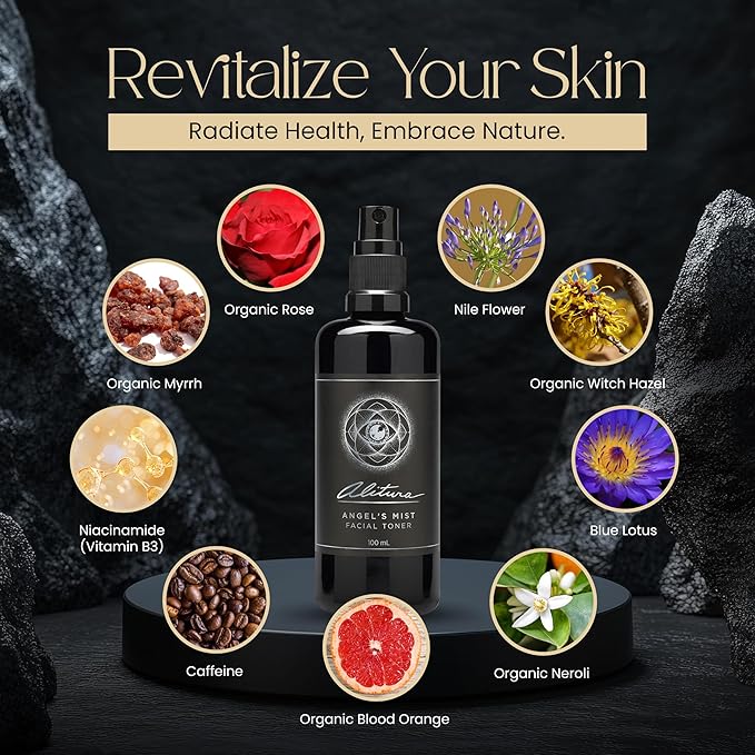 Alitura Angel's Mist Facial Toner – Hydrating & Revitalizing Face Spray with 97% Organic Ingredients – Refreshes, Tightens & Balances for All Skin Types – 100ml