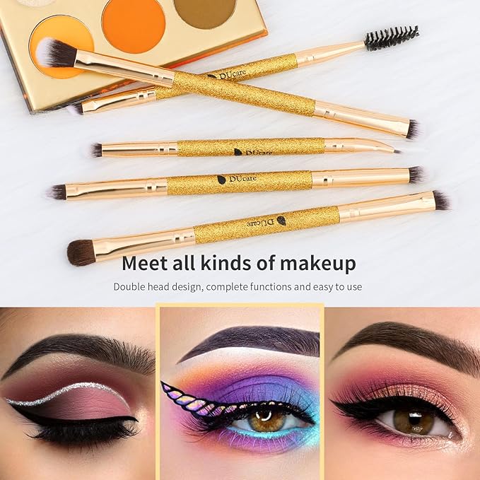 DUcare Eyeshadow Brushes Set Duo End Eye Makeup Brushes Eyeshadow Brush set 5Pcs Travel Concealer Eyebrow Eyelash Eye Liners Blending