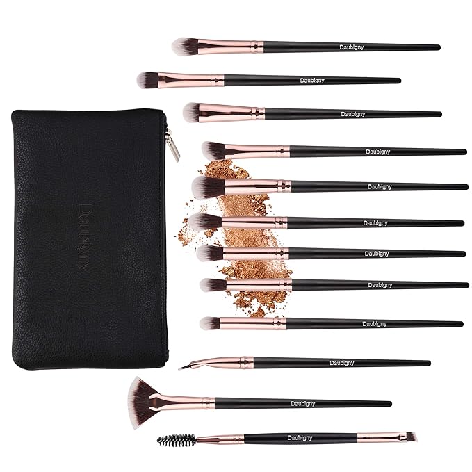 Daubigny Eye Makeup Brushes, 12 PCS Professional Eye shadow, Concealer, Eyebrow, Foundation, Powder Liquid Cream Blending Brushes Set With Carrying Bag (Black)