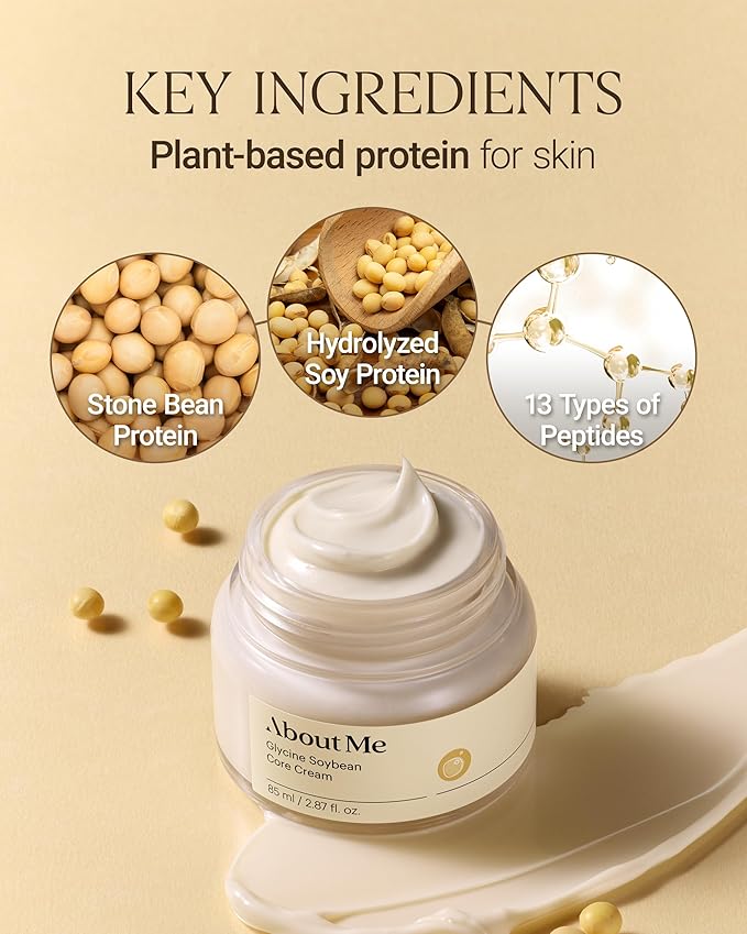About Me Glycine Soybean Core Cream – Korean Concentrated Soy Protein Face Moisturizer for All Skin Types – Daily Firming Care with 13 Peptides & Niacinamide – Korean Skin Care – 2.87oz, 85ml