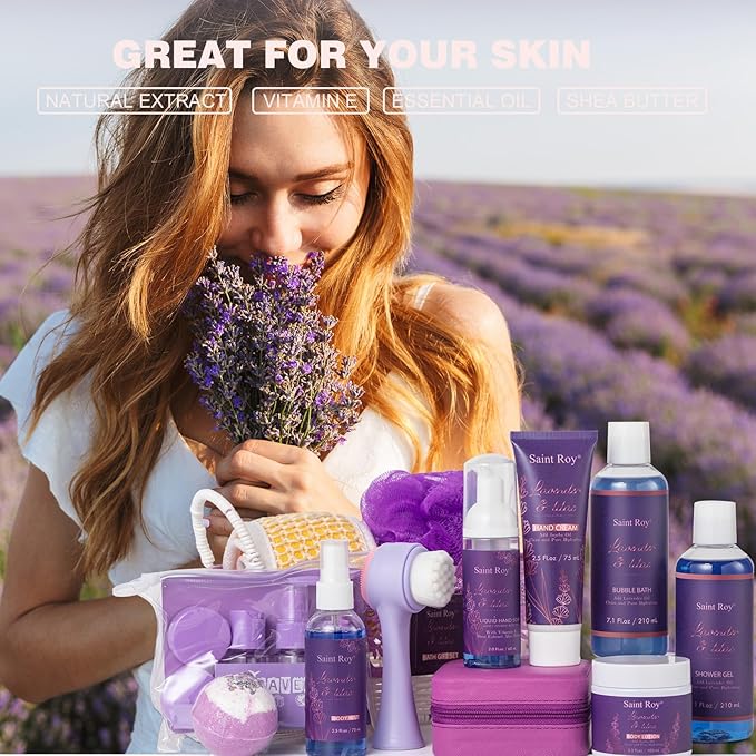 22 Pcs Bath and Body Gift Set - Spa Gift Baskets for Women Jasmine & Honey Scent, Spa Kit Lavender and Jasmine Scented, Birthday Gift Basket, Bath Gift Basket For Women, Luxury Bath Gift Set Home Spa