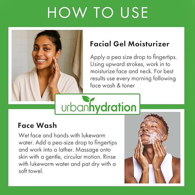 Urban Hydration Aloe Face Wash & Gel Moisturizer Bundle | Hydrating, Acne-Fighting, Lightweight, Smooth Skin | For All Skin Types | Bright & Balanced Skincare Duo | 6oz + 2.5oz