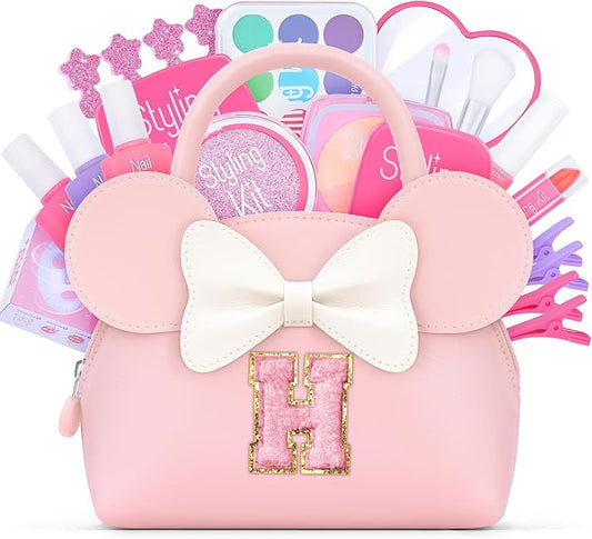 Pretend Makeup Kit for Girls Kids Toddlers - Initial Purse & Makeup Sets for Kids Make Up Toys Gifts for Girls Kid H