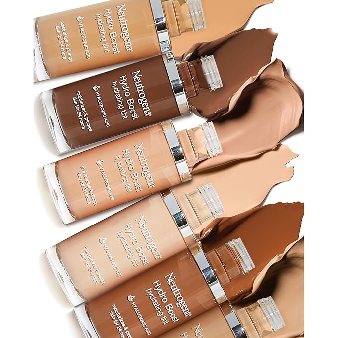 Neutrogena Hydro Boost Hydrating Tint Foundation Makeup for Dry Skin, with Hyaluronic Acid, Lightweight Oil-Free Water Gel, Non-Comedogenic, 40 Nude Color, 1.0 fl. oz