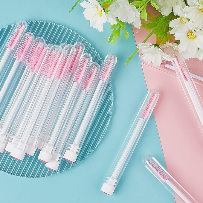 TUZAZO 80 Pieces Mascara Wand Tube Set 40 Diamond Empty Eyelash Brush Tubes Spoolies 40 Mascara Wand Lash Extension Brushes Applicators Makeup Tools (Pink Lash Style)