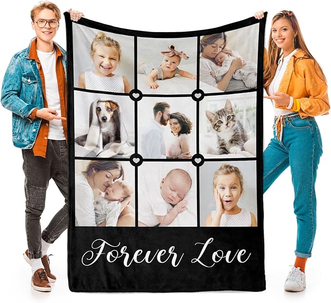 Custom Blanket with Photos, Personalized Photo Blankets Using My Own Photos, Customized Blankets with Pictures, Personalized Gifts for Women Men Baby Child