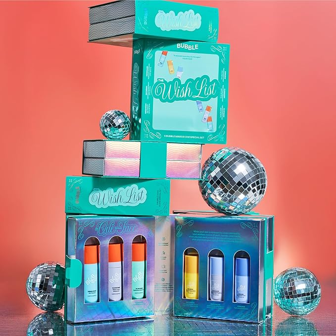 Bubble Skincare The Wish List Mini Skincare Essentials Gift Set - Includes Gel Cleanser, Vitamin C & Hyaluronic Serum, Eye Cream, Water Cream & Face Moisturizer - Travel Size Skin Care (6 Count)