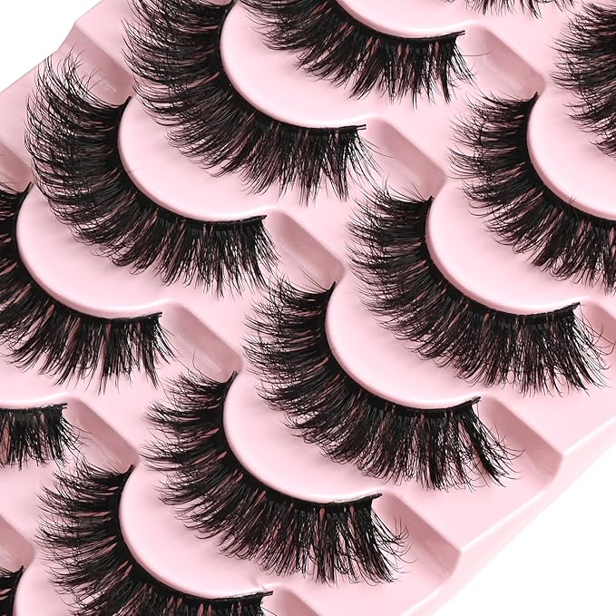 FARRED Lashes Cat Eye False Eyelashes Fluffy Wispy Lash Strips Natural Voume Fake Eyelash Mink Eye Lashes Natural Looking 7 Pairs Full Short Strip Pestañas Set Small Cateye Easy Lashes for Beginners
