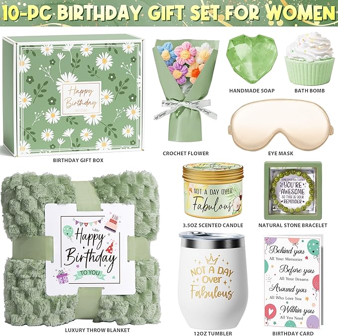 Birthday Gifts for Women Friendship, Unique Happy Birthday Gifts Basket for Mom Her Best Friend Sister Wife Girlfriend Coworker, Luxury Self Care Box Vanilla Coconut Relaxing Spa Gifts Set w/ Blanket