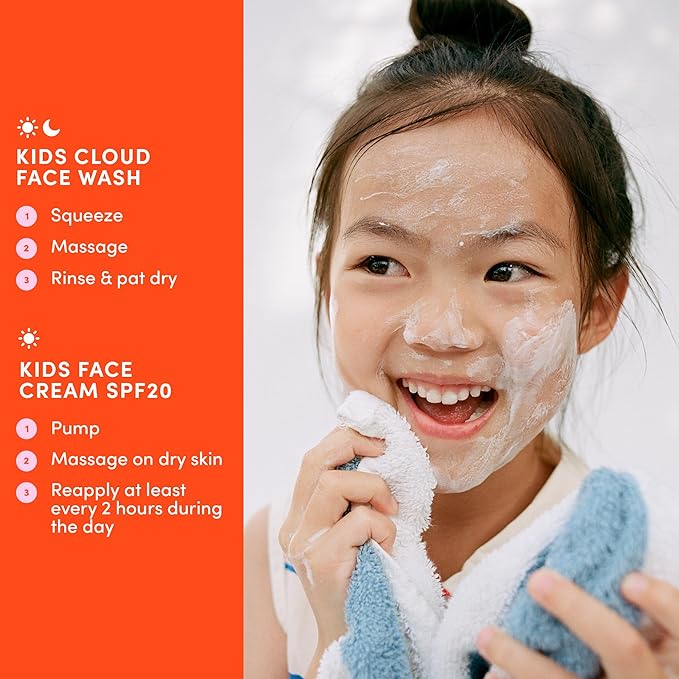 Happy Morning DUO Kids Spa Headband for Girls: Clean & Vegan Skin Care Bundle | Cloud Face Wash + SPF 20 Mineral Face Cream | Non-Toxic | Easy-to-Use Skincare