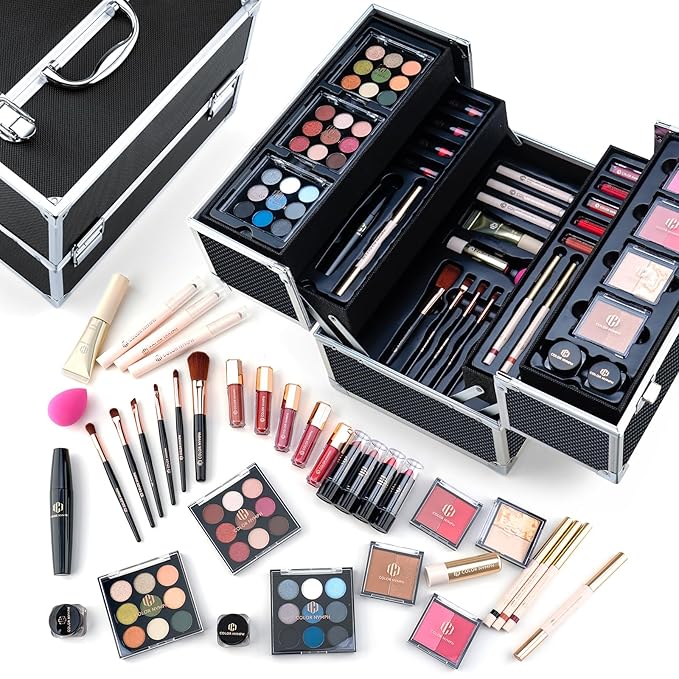 Color Nymph Makeup Sets for Teens Girls Women, Professional Makeup Kits All In One Makeup Set Storage Train Case, Beginner Full Cosmetics Kit with Eyeshadow Blush Lipstick Lipgloss Mascara etc Black
