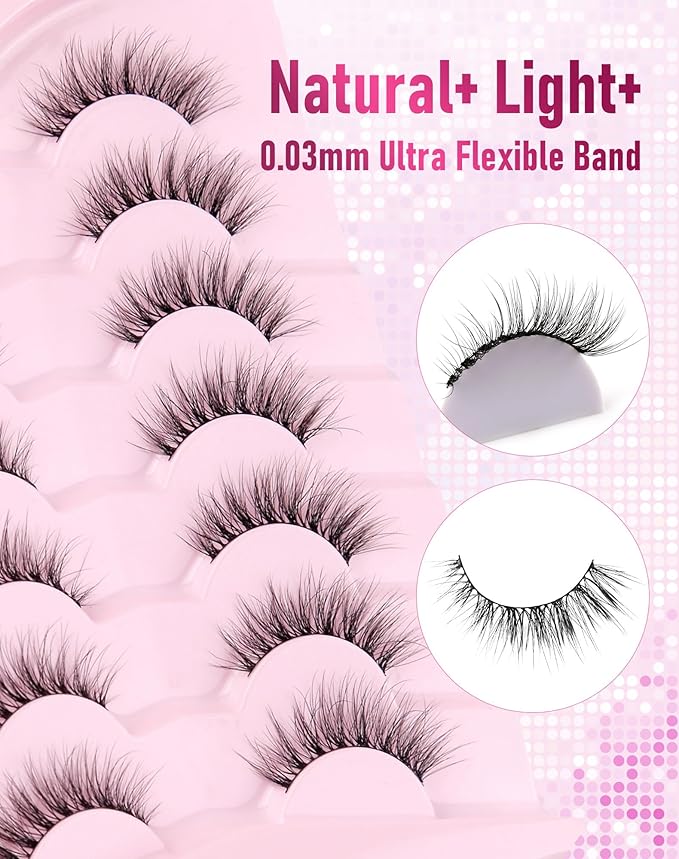 Frihappy Wispy Eyelashes Cat Eye Lashes Natural Eyelashes Wispy Lashes Fake Eyelashes Natural Look False Lashes Mink Lashes FRH-327