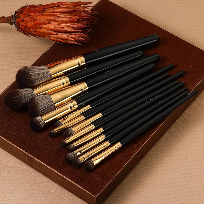 BRUSH ARTIST 12 PCs Premium Synthetic Black Makeup Brush Set Face Powder Brush, Contour Brush, Blush Brush, Eyeshadow Brush, Eyebrow Brush, Concealer Brush,Travel Size