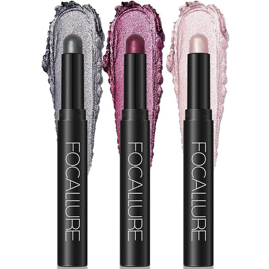 FOCALLURE 3PCS Cream Eyeshadow Stick Sets,Matte and Shimmer Eye Brightener, High Pigmented Crease-proof Pencil,Long Lasting Eye Shadow Highlighter Makeup,Cinnamon Night