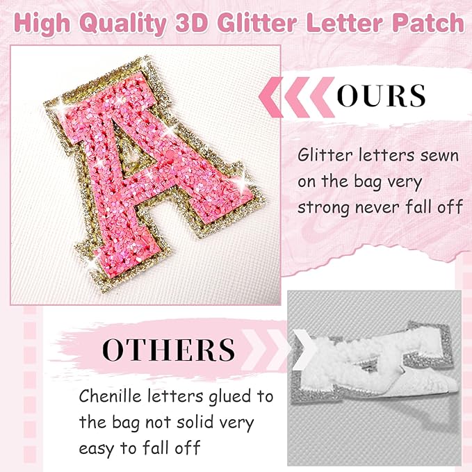 Small Personalized Initial A-Z Patch Makeup Bag,White Cute PU Leather Glitter Letter Cosmetic Bag for Teen Girls,Travel Toiletry Bag with Zipper,Preppy Monogrammed Birthday Gift for Daughter Niece E