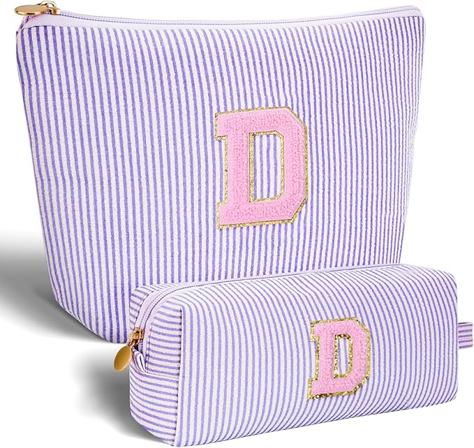 Personalized Makeup Bag for Women Girls - Fashion Cosmetic Bag Trendy Travel Toiletry Bag with Initials Letter - Teen Gifts - Lavender,D