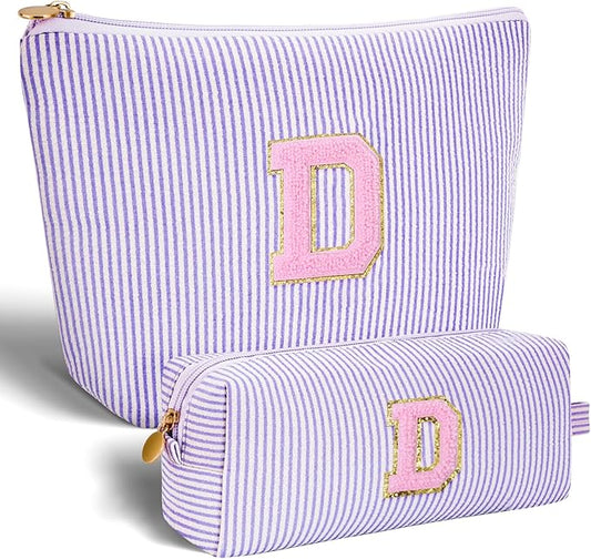 Personalized Makeup Bag for Women Girls - Fashion Cosmetic Bag Trendy Travel Toiletry Bag with Initials Letter - Teen Gifts - Lavender,D