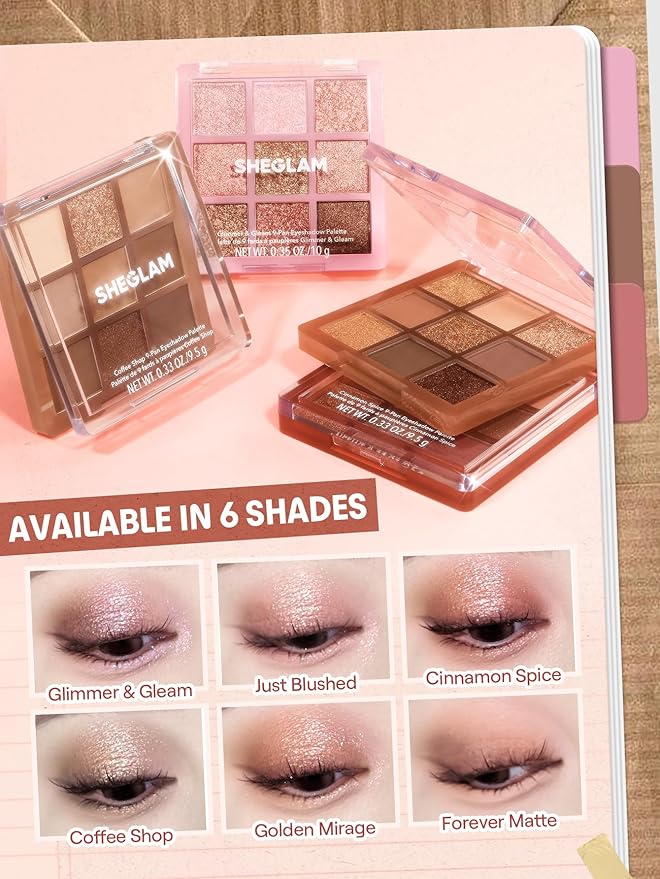 SHEGLAM Eyeshadow Palette 9-Color Ultra-pigmented Shimmer & Matte Shades, Vegan & Cruelty-free-Glimmer & Gleams