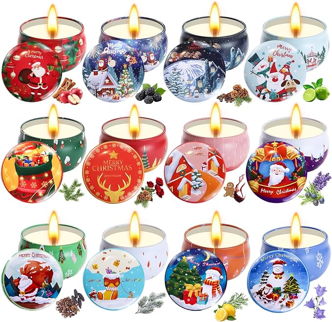 12 Pack Christmas Scented Candles with Natural Soy Wax, Long Lasting Aromatherapy Soy Candles for Home Scented, Christmas Candles Gift Set for Women & Friends