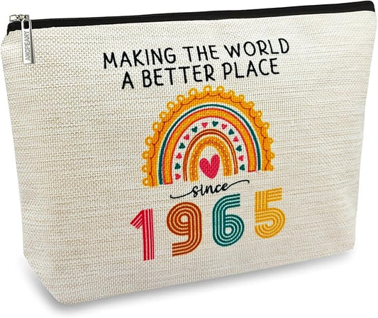 ancpeany 60th Birthday Gifts for Women Her, Happy 60th Birthday Decorations for Wife, Mom, Grandma, Friend, 1965 60 Year Old Gift Ideas Makeup Bag, Mothers Day, Christmas Cosmetic Travel Zipper Pouch