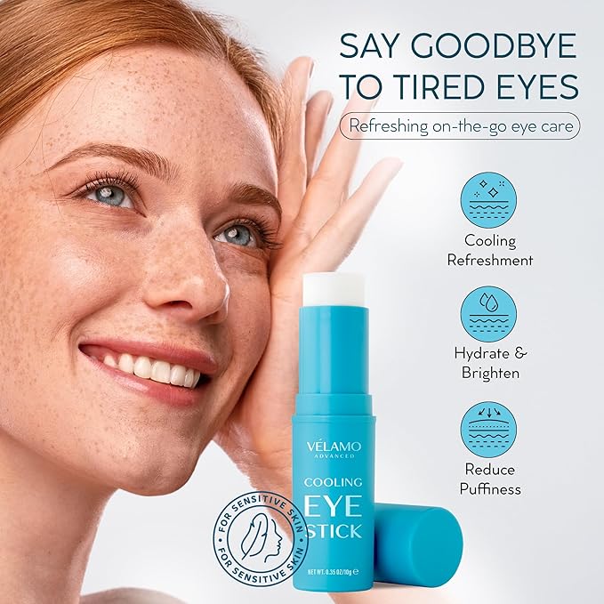 Cooling Eye Balm Stick with Caffeine: Under Eye Cream for Dark Circles Puffiness Eye Bags - Hyaluronic Acid Instantly Cooling, Hydrating & Brightening - Portable & Perfect for On-the-go Use 0.35 oz