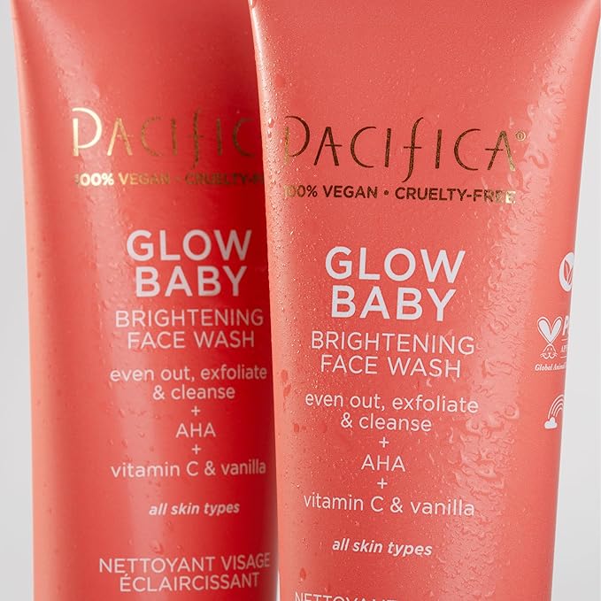 Pacifica Beauty Glow Baby Brightening Face Wash Set, Skincare, Face Cleanser, Exfoliator, AHA, Even Skin Tone, VItamin C, Vanilla, Sulfate and Paraben Free, Vegan, 5 fl oz Each (Set of 2)