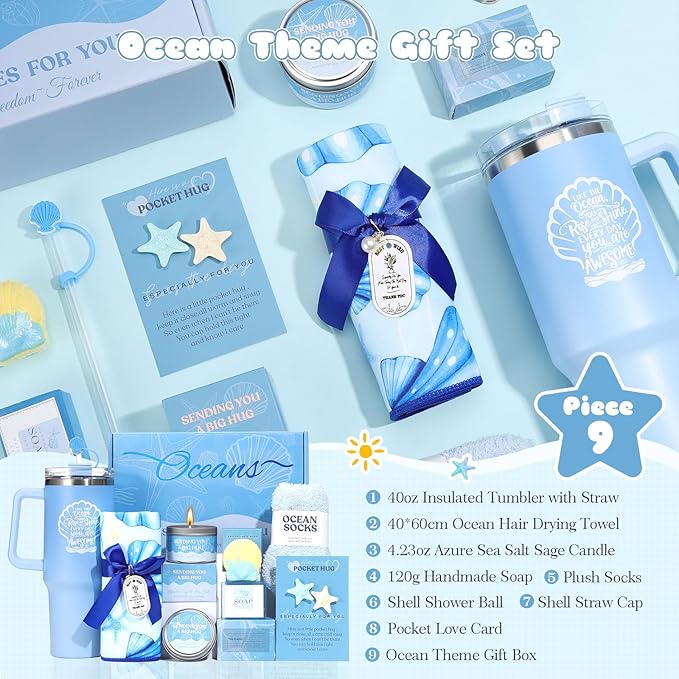 Birthday Gifts for Women Self Care Gifts for Women Spa Gifts Set Get Well Soon Gifts Baskets Care Package Blue Gifts Box Christmas Gifts for Mom Her Bestie Sister Best Friend Wife Girlfriend Coworker