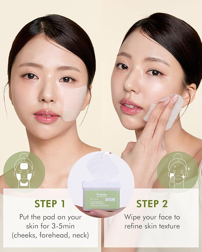 DERMAL Teatree Calming Toner Pad - Korean Toner Pad for Calming & Acne Improvement with Zinc PCA - Vegan Gauze Tencel Square Pads - High Capacity, 120 Sheets