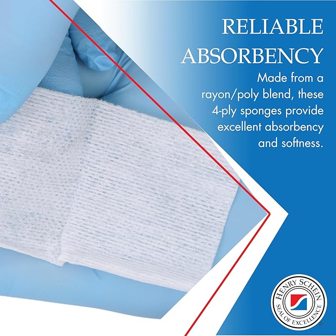 Essentials Non-Sterile Gauze Sponges - 200 Count, 4-Ply, 4'' x 4'' Pads, Non-Woven, Wound Care Product for First Aid Kit/Medical Facilities