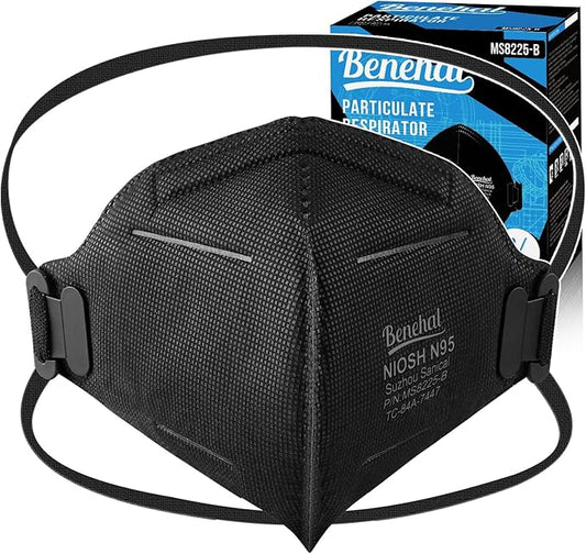 NIOSH Approved N95 Mask Particulate Respirators, N95 Face Masks 10 Pack, Individually Wrapped, Universal Fit，Black