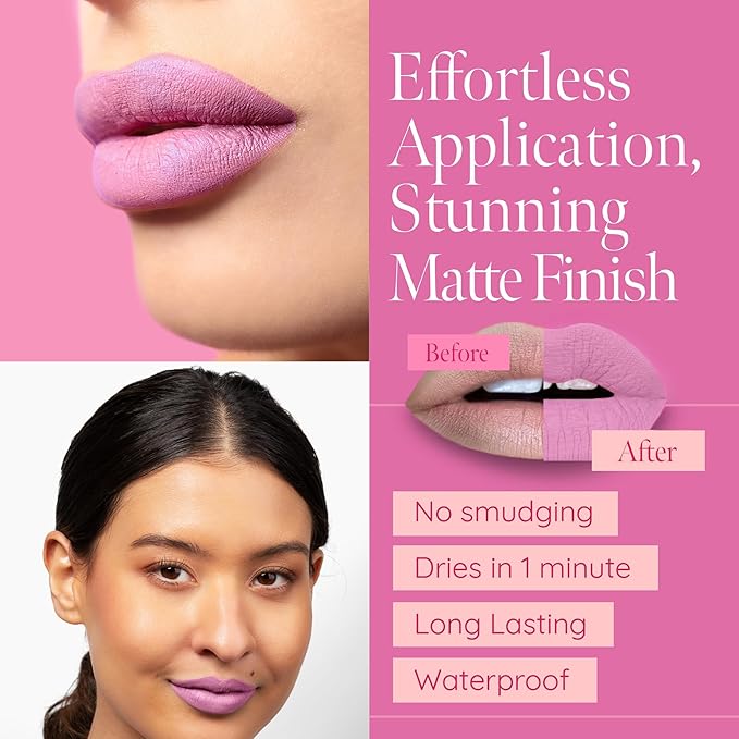 Aromi Matte Liquid Lipstick | Light, Baby Pink Lip Color with Blue Undertones, Long-lasting, Vegan, Cruelty-free, Smudge Proof, Waterproof (Ballet Slipper)