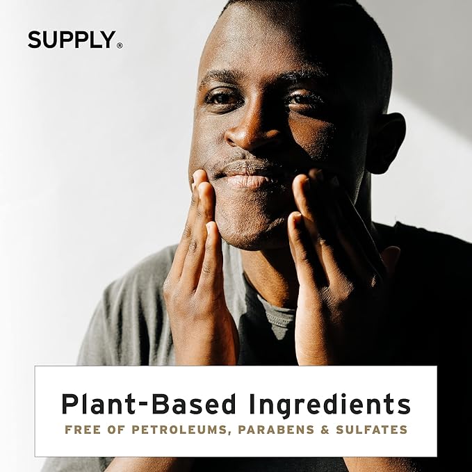 Supply Men’s Facial Moisturizer – Lightweight, Plant-Based Daily Face Cream with Aloe Vera, Green Tea & Shea Butter – Anti-Aging, Oil-Free Hydration for Wrinkles, Fine Lines & Firmness- 3.4oz