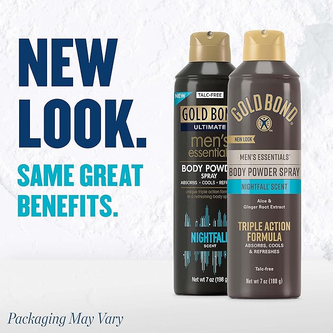 Gold Bond Men's Essentials Talc-Free Body Powder Spray 7 oz. Nightfall Scent Wetness Protection (Pack of 2)