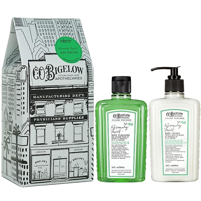 C.O. Bigelow Rosemary Mint Apothecary Duo Skin Care Gift Set, Body Wash & Body Lotion, Liquid Soap & Moisturizing Lotion, Set of 2, 10 Fl Oz