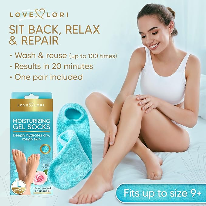 Moisturizing Socks - Premium Gel Silicone Aloe Foot Spa Socks (Sizes 9-10) Infused with Vitamin E & JoJoba Oil - Self Care Gifts for Women