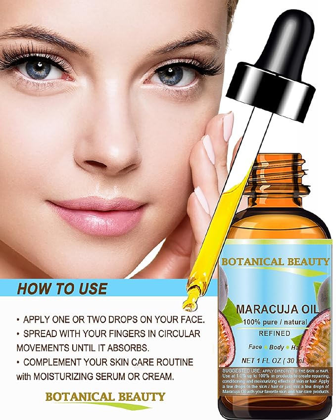 Botanical Beauty MARACUJA OIL 100% Pure Natural Cold Pressed Undiluted for Face, Skin, Hair, Body, Lip, Nails 0.33 Fl Oz - 10 ml Rich in Vitamin C