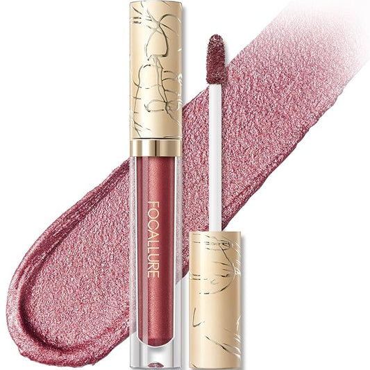 FOCALLURE Metallic Liquid Lipstick,Non Stick Cup Lip Gloss,High Impact Lip Color with Transfer-proof Wear,Long Lasting & Waterproof Lipstick Makeup for Women,Love Galore
