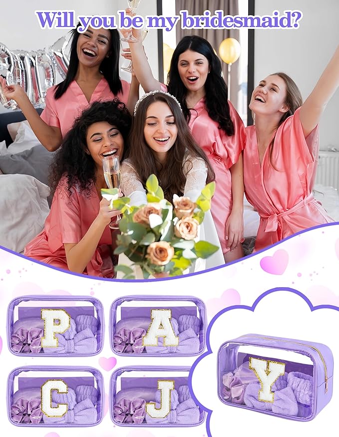 Gift Sets for Women, Initial Makeup Bag with Makeup Brush Set Bachelorette Party Favors, Purple Spa Kit with Skincare Headbands Wrist Bands Sleepover Party Supplies Gifts for Teen Girls Bridesmaid Y